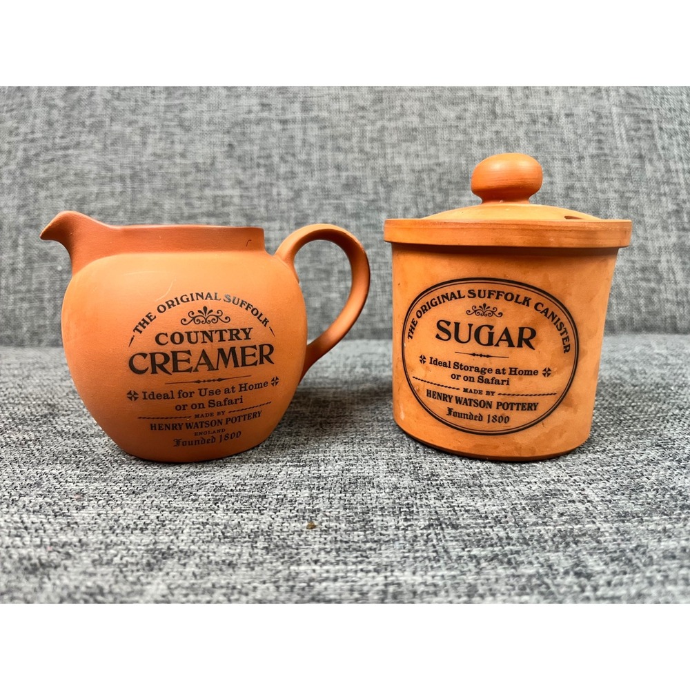 Henry Watson Pottery Original Suffolk Terracotta Creamer and Sugar Canister Set